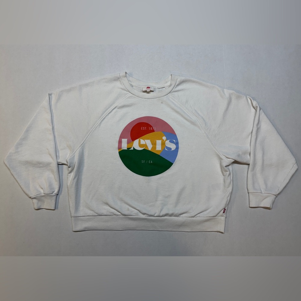 Levi’s Retro Ragland Off White Long Sleeve Women’s 1X Cropped Top Crewneck‎